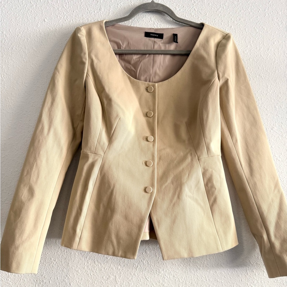 Theory Women’s Tan 100% Cotton Blazer Jacket‎ Size 2